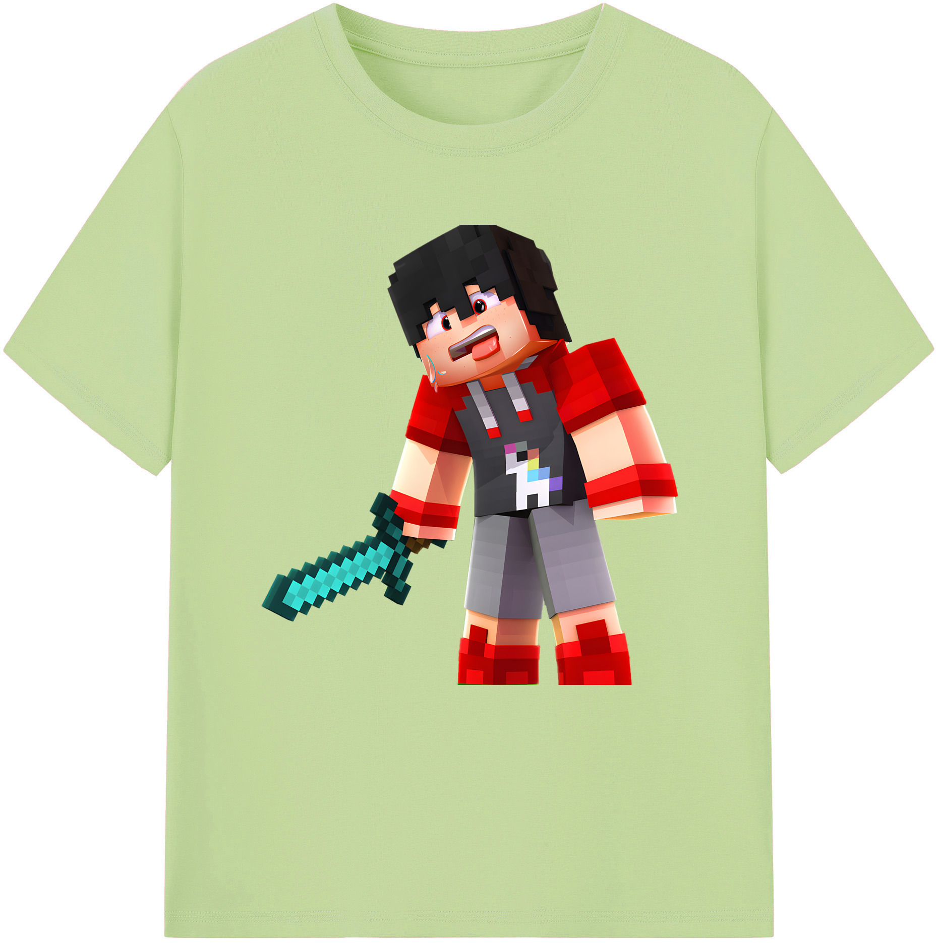 （画像用） マインクラフト ブロックの世界 Minecraft MC Block world 綿100％半袖Tシャツ（フロントプリント）